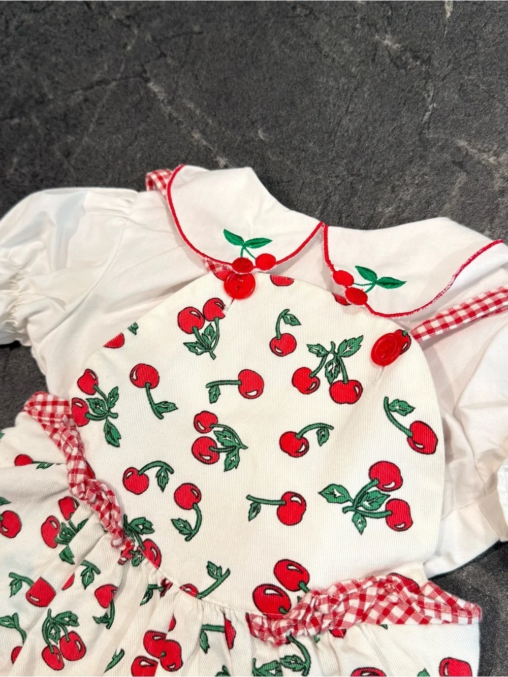 Vintage cherry romper jumpsuit one piece baby 6/9 month baby girl